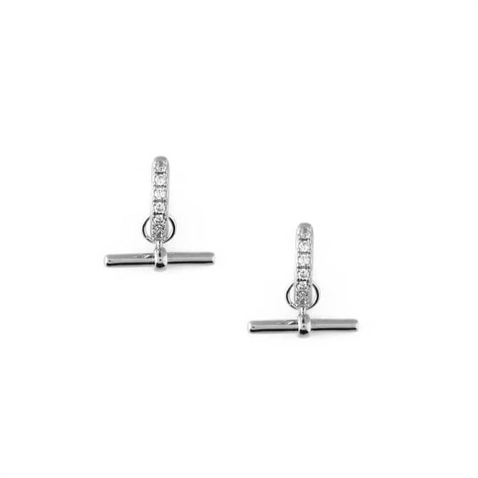 Orelia London Jewellery Pave T-Bar Drop Silver Huggie Hoop Earrings